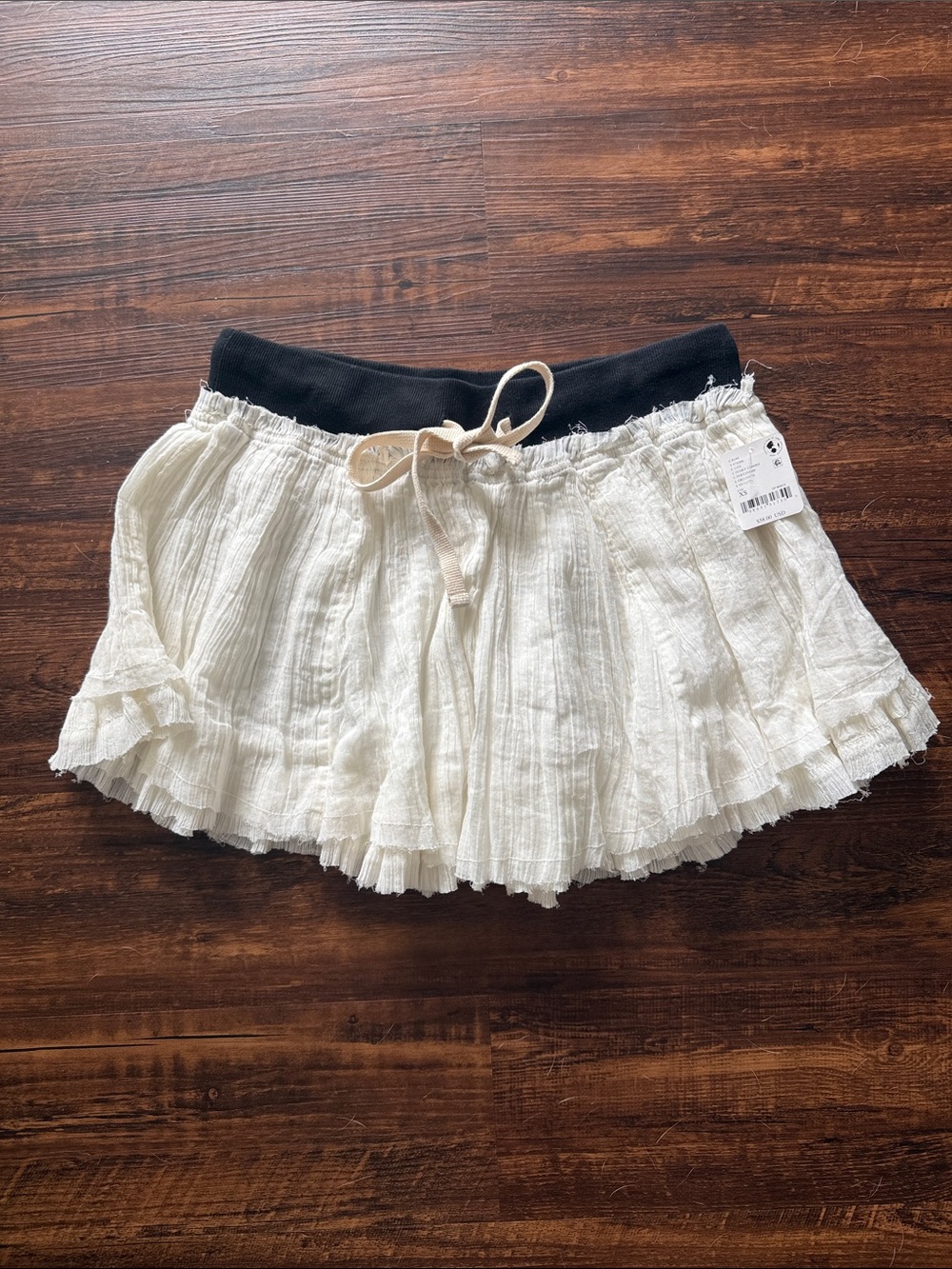 Free People Ivory Mini Skirt with Black Waistband